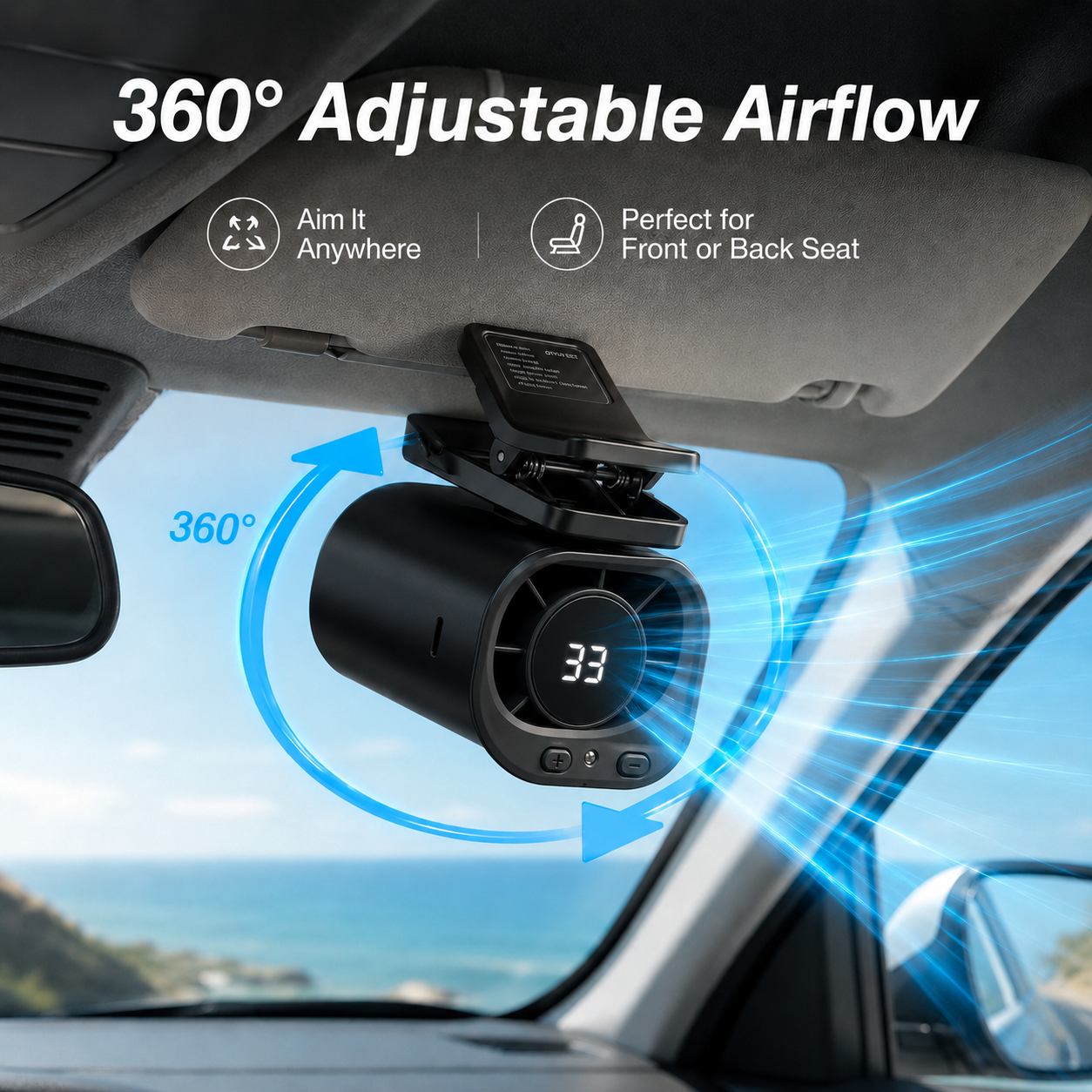🔥8400+ sold🌀Car Clip Fan with 360° Rotation & USB Rechargeable