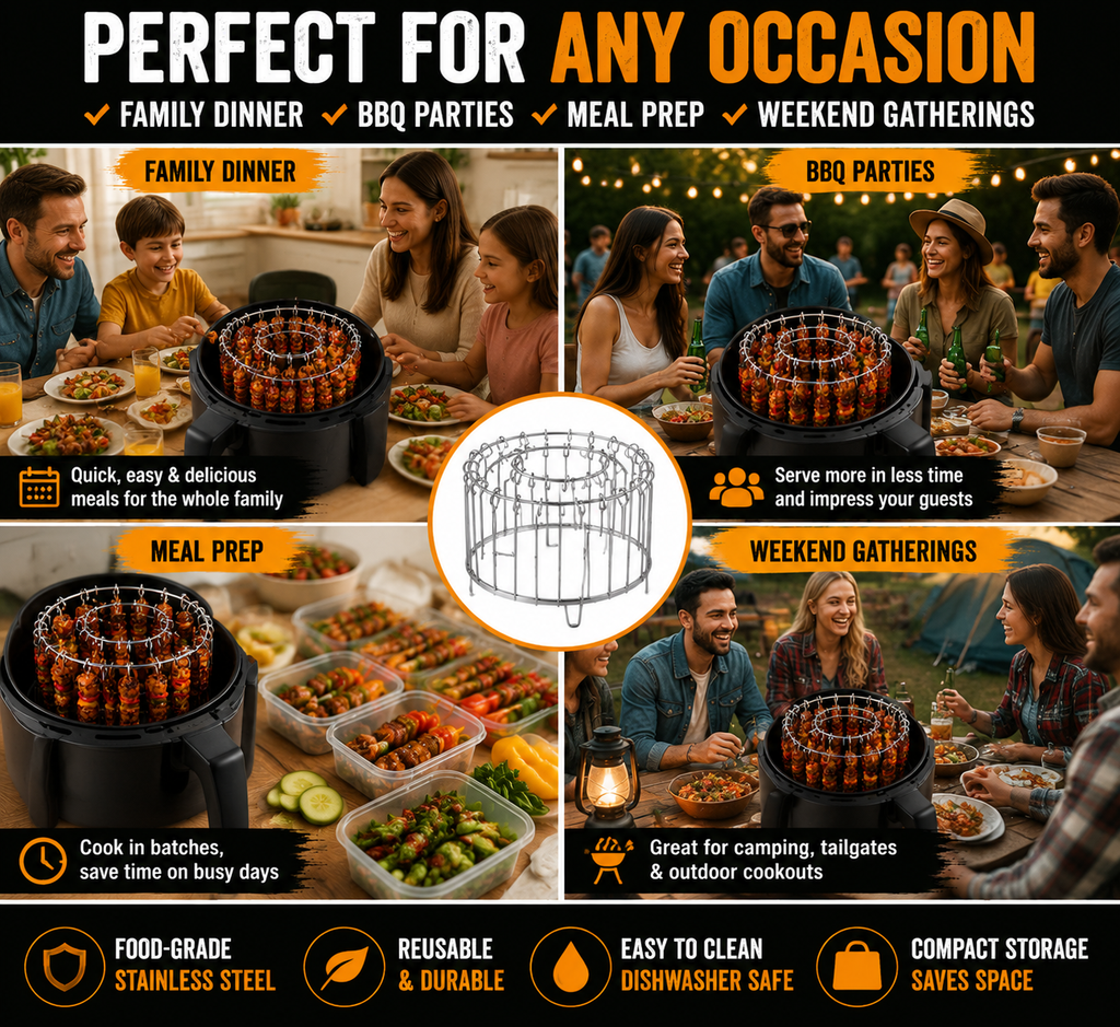 🍢 Cook 24 Skewers at Once – No Flipping, No Mess, No Effort