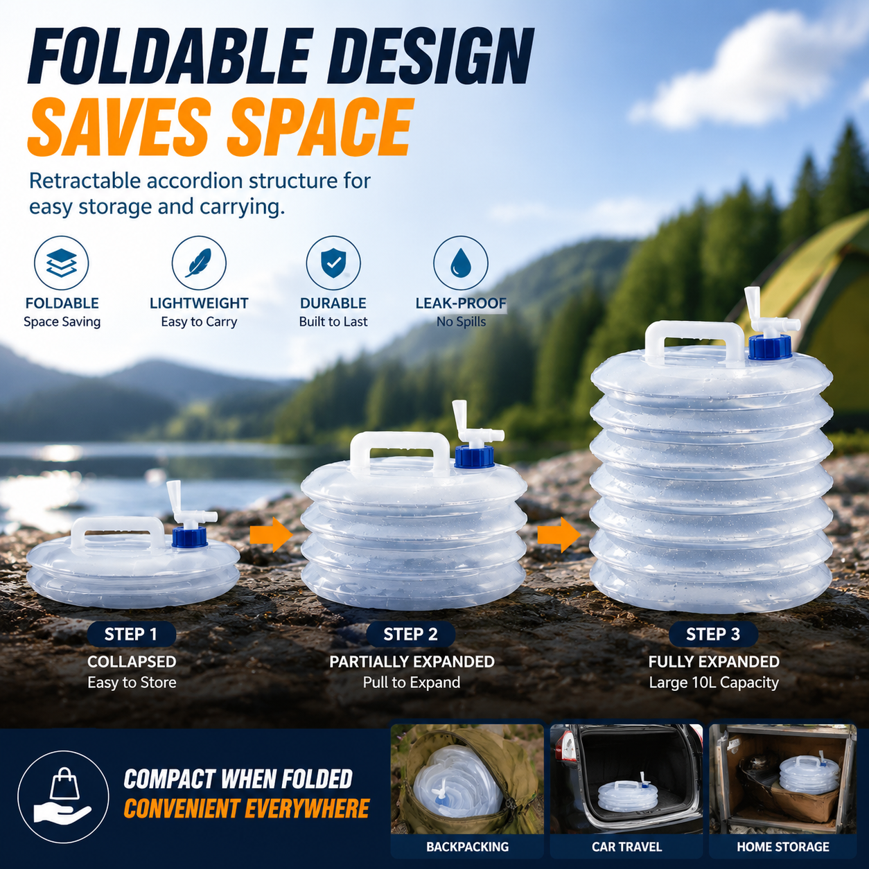 🔥 Last Day Sale | 🏕️ Foldable Camping Water Container – 5L/10L/15L Portable Water Bucket