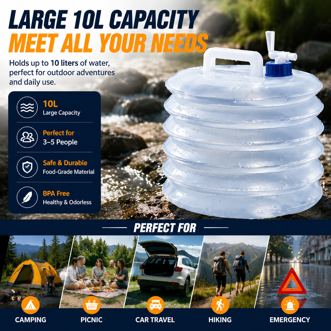 🔥 Last Day Sale | 🏕️ Foldable Camping Water Container – 5L/10L/15L Portable Water Bucket