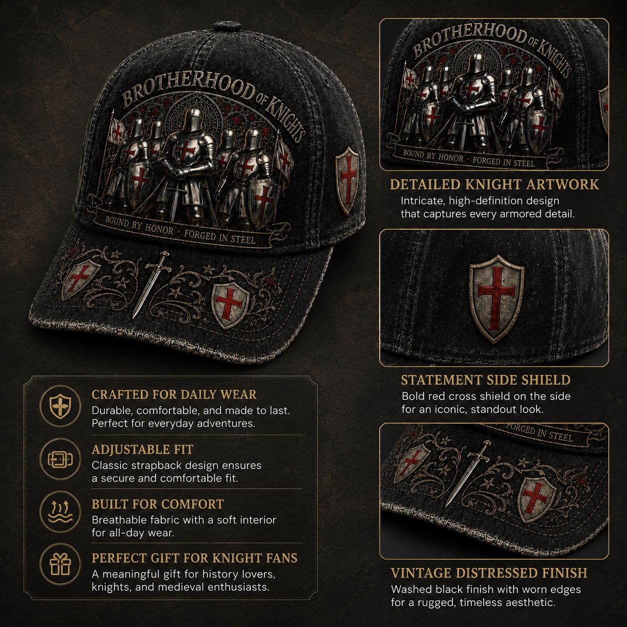 🧢 Bound By Honor Forged In Steel – Knights Templar Cap