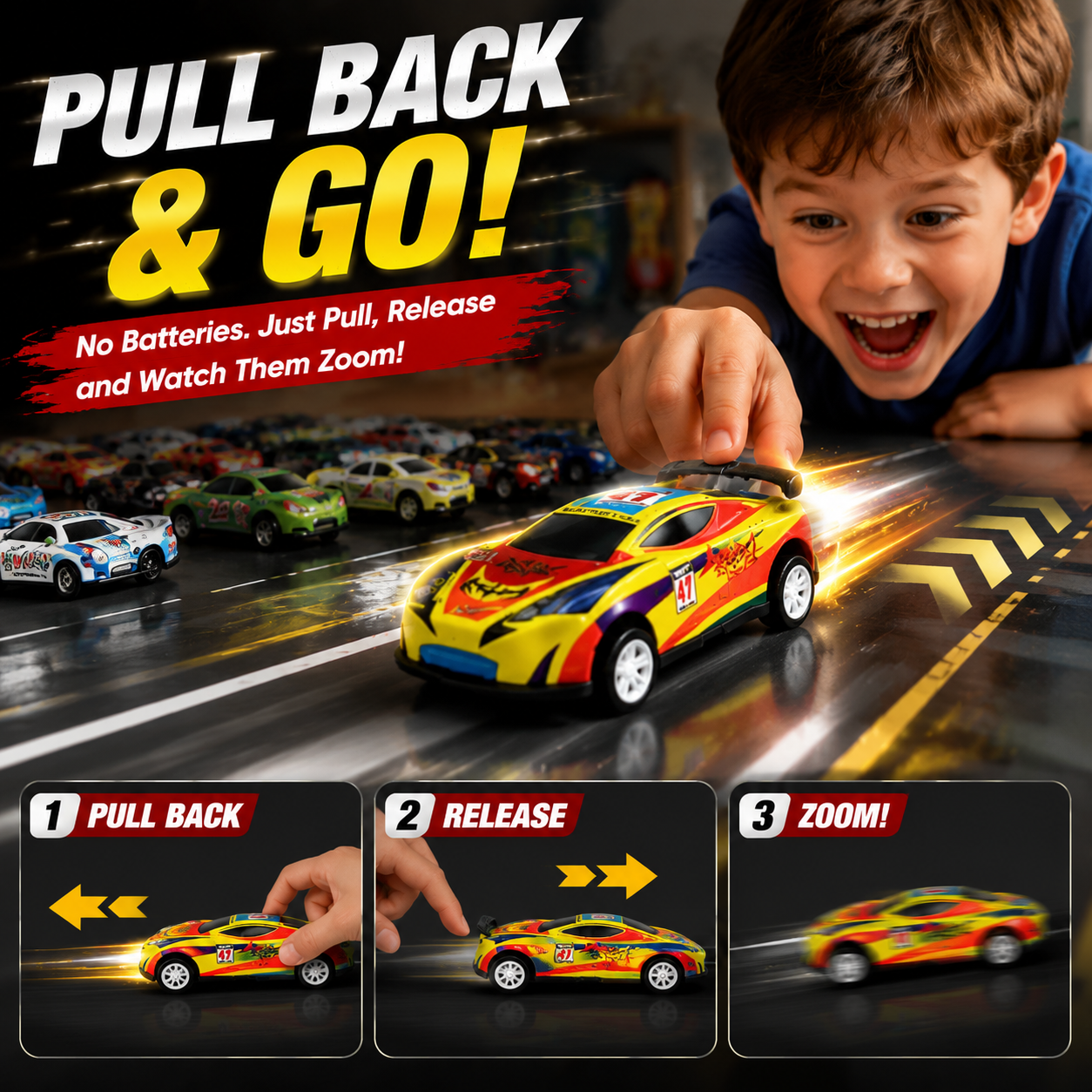 🚗 48PCS Pull-Back Alloy Racing Car Set | 4-Layer Garage Storage & Racing Track Play Mat 🎁（副本）
