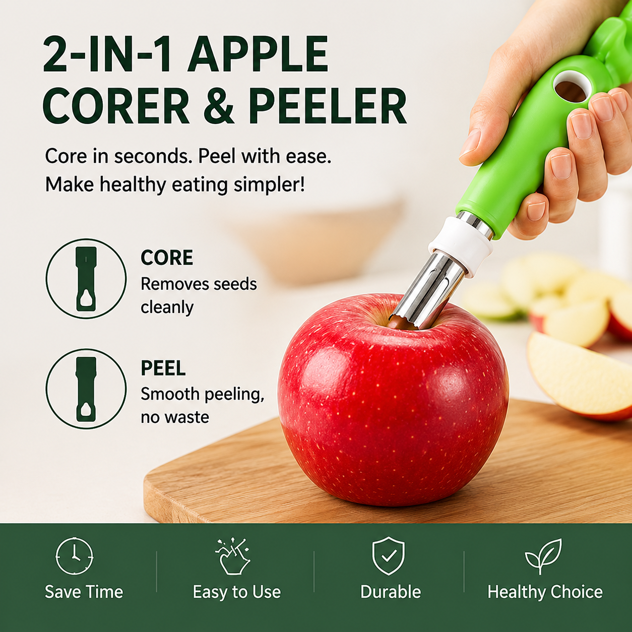2-in-1 Apple Corer & Peeler Tool | Stainless Steel