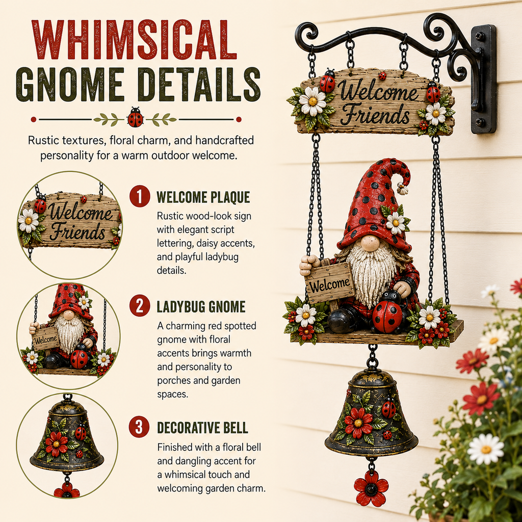 🔔🔥Hot Sale 50% OFF 🐞🔔 Rustic Garden Gnome Bell