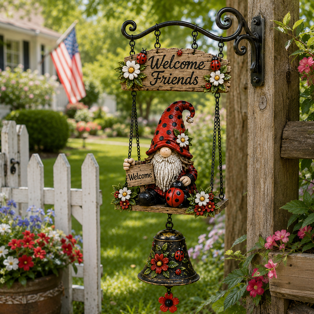 🔔🔥Hot Sale 50% OFF 🐞🔔 Rustic Garden Gnome Bell