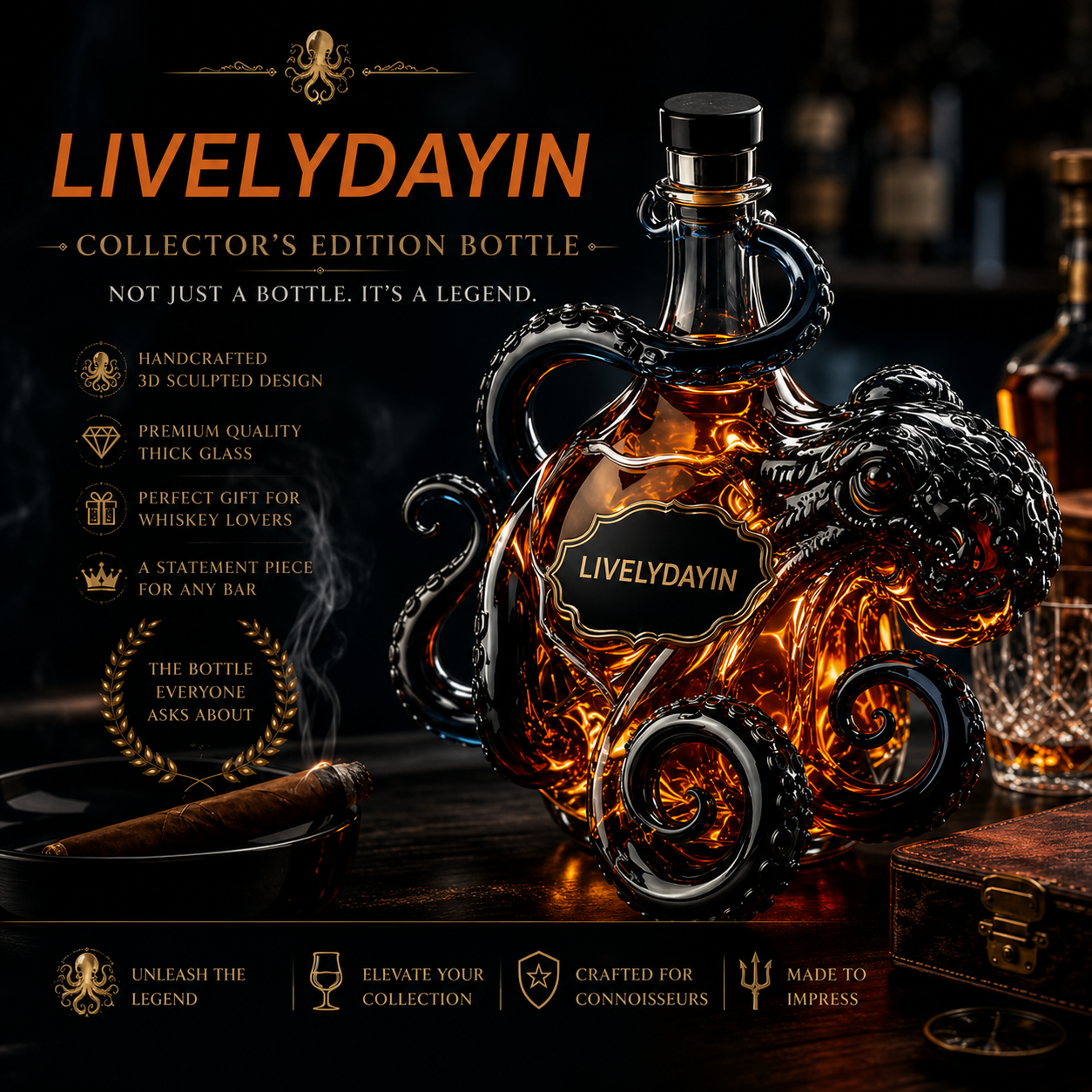 🎁 Father’s Day 49% OFF – Octopus-style whisky bottle, classic collector's edition 🐙🥃