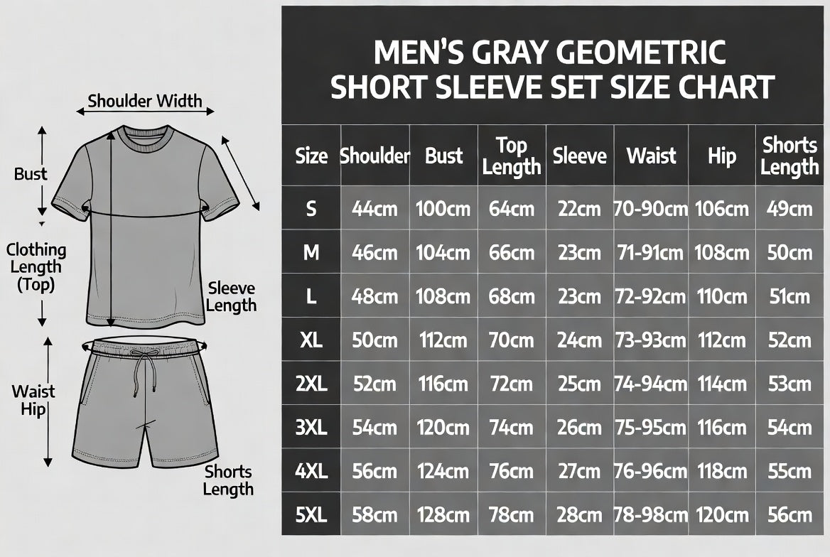 🩳Men's geometric print short-sleeved T-shirt paired with drawstring shorts two-piece set