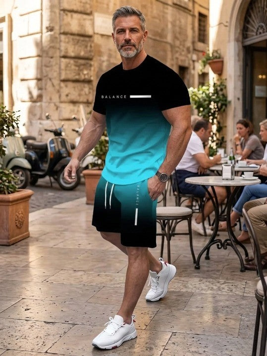 🔥Men’s Gradient Short Sleeve Tracksuit 2-Piece Set