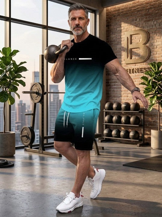💯 Men’s Gradient Short Sleeve Tracksuit 2-Piece Set💥