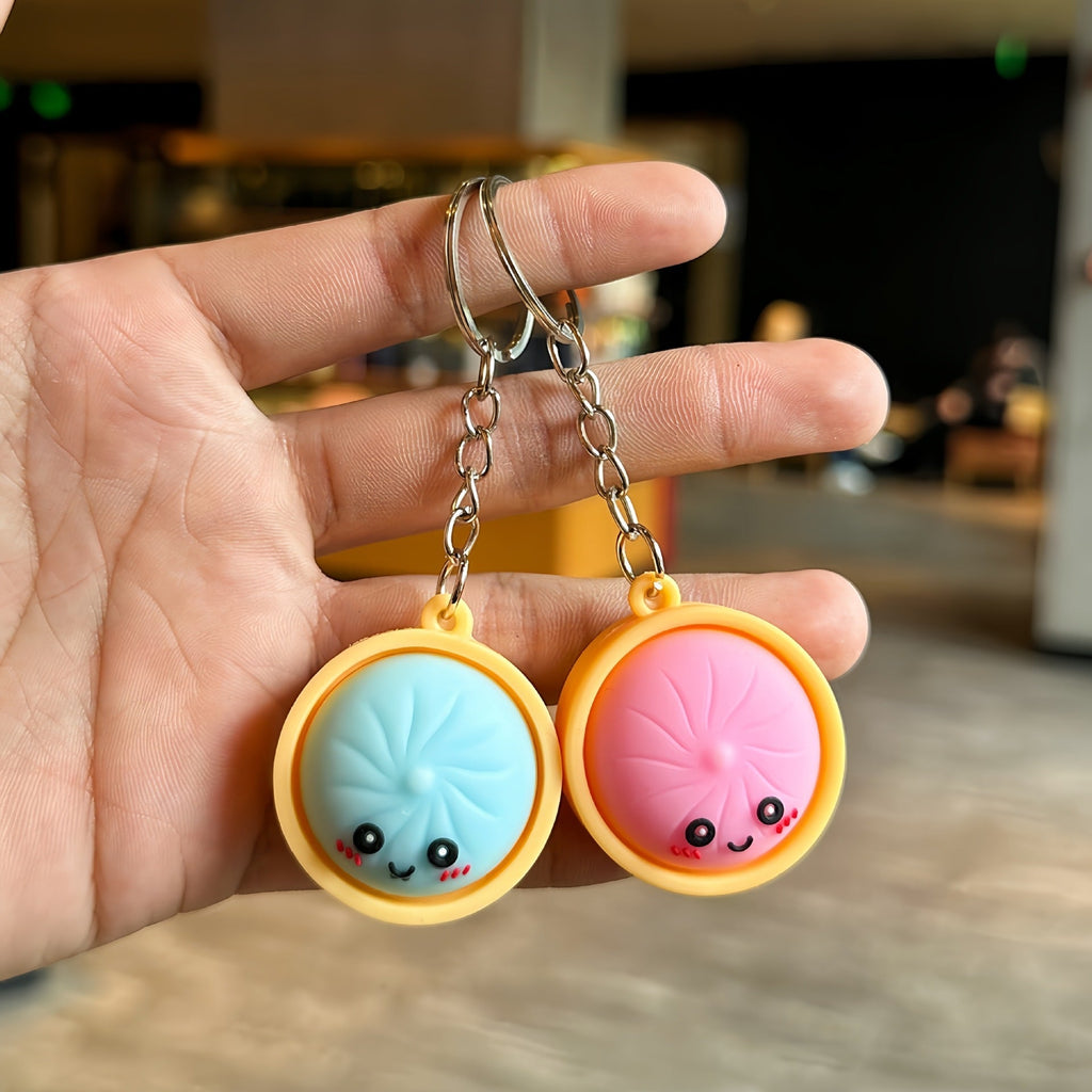 🥟6PS Cute Steamed Bun Keychain – Funny Cartoon PVC Charm for Keys, Bags & Phones
