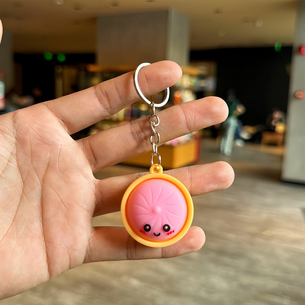 🥟6PS Cute Steamed Bun Keychain – Funny Cartoon PVC Charm for Keys, Bags & Phones
