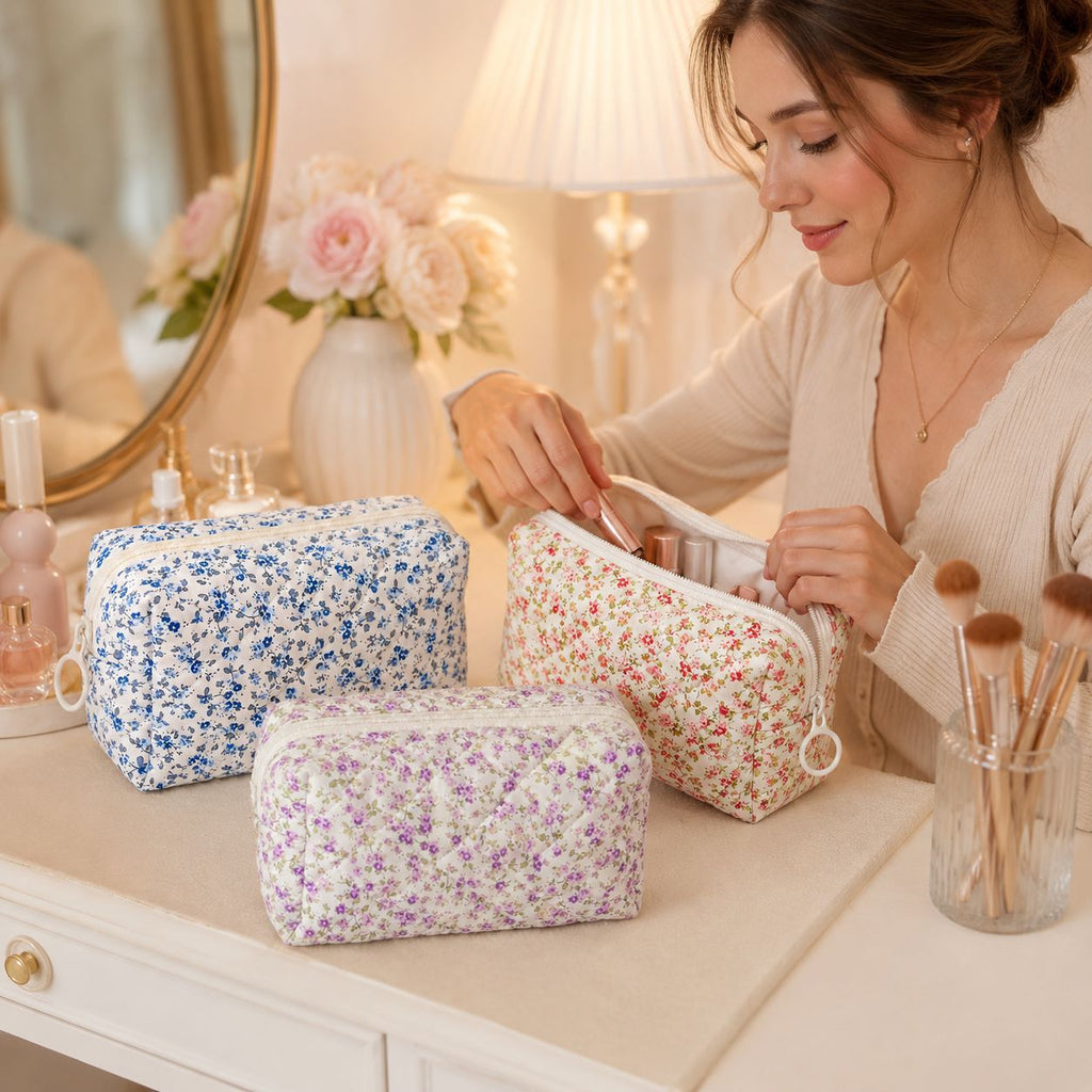 🔥2026 NEW ARRIVAL🔥Puffy Padded Travel Cosmetic Organizer , Wide-Open Makeup Case for Toiletries, Accessories