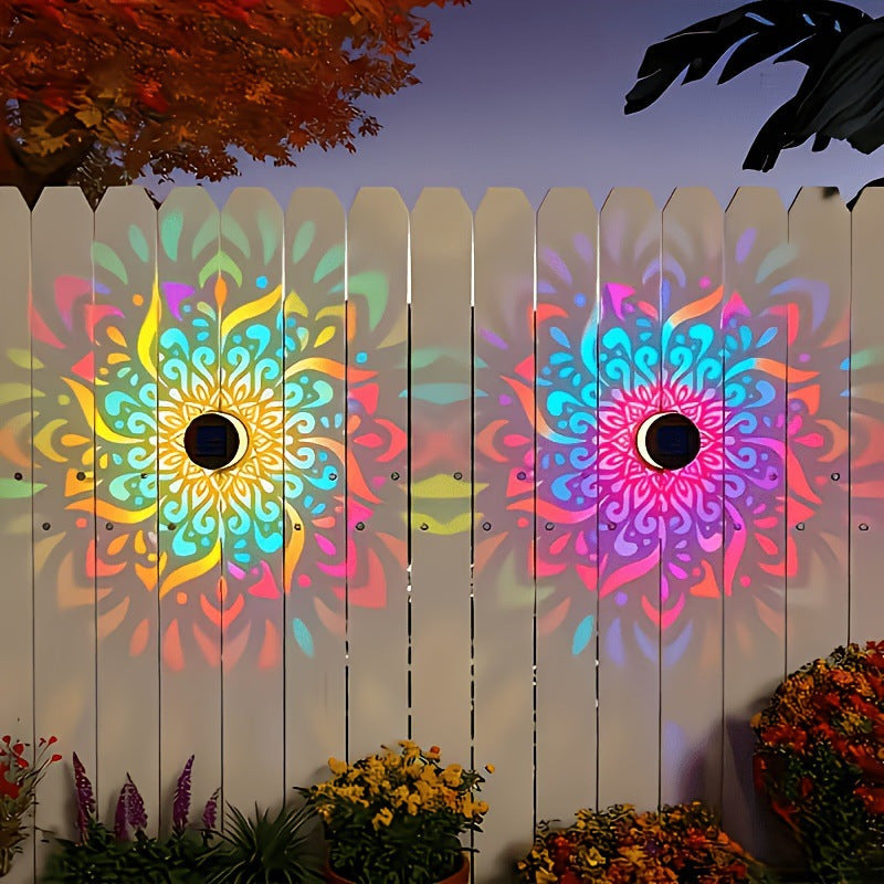 Solar Mandala Wall Light Outdoor Garden Fence Projector Lamp Patio Ambient Decor