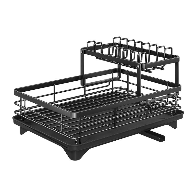 Foldable Over Sink Dish Drying Rack｜Pull-Out 2-Tier Dish Drainer with Utensil Holder｜Space Saving Kitchen Organizer for Small Kitchens