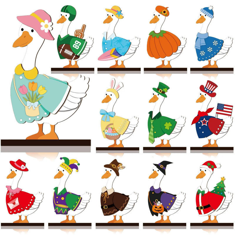 Cute Animal Wooden Sign with Interchangeable Hats for Home Decor
