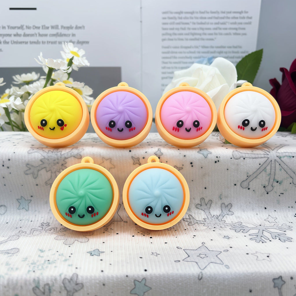 🥟6PS Cute Steamed Bun Keychain – Funny Cartoon PVC Charm for Keys, Bags & Phones