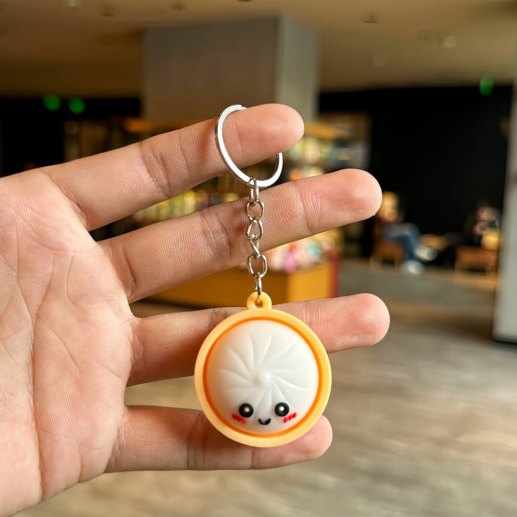 🥟6PS Cute Steamed Bun Keychain – Funny Cartoon PVC Charm for Keys, Bags & Phones