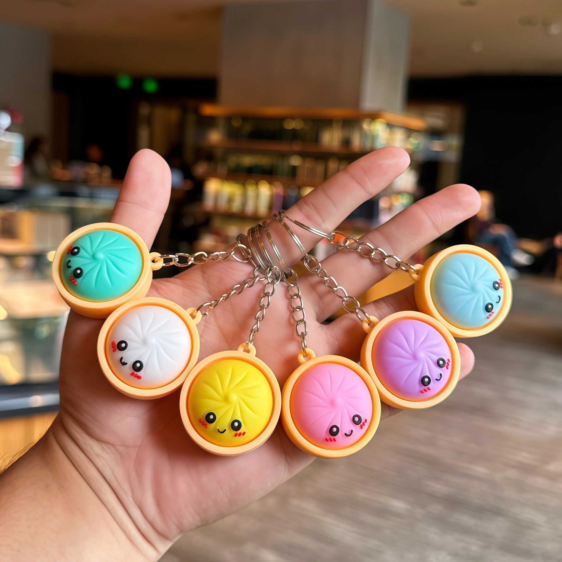 🥟6PS Cute Steamed Bun Keychain – Funny Cartoon PVC Charm for Keys, Bags & Phones