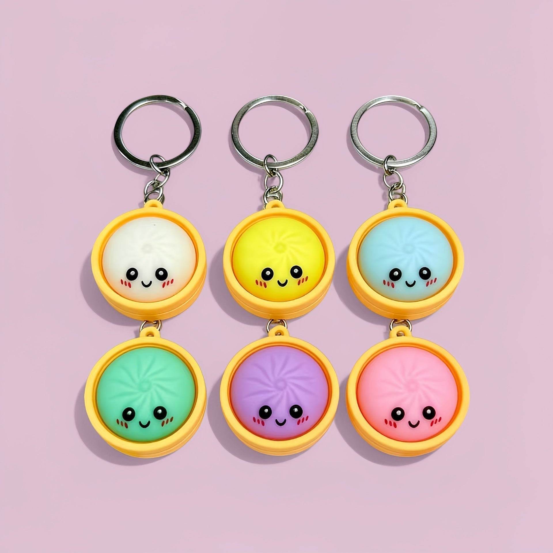 🥟6PS Cute Steamed Bun Keychain – Funny Cartoon PVC Charm for Keys, Bags & Phones