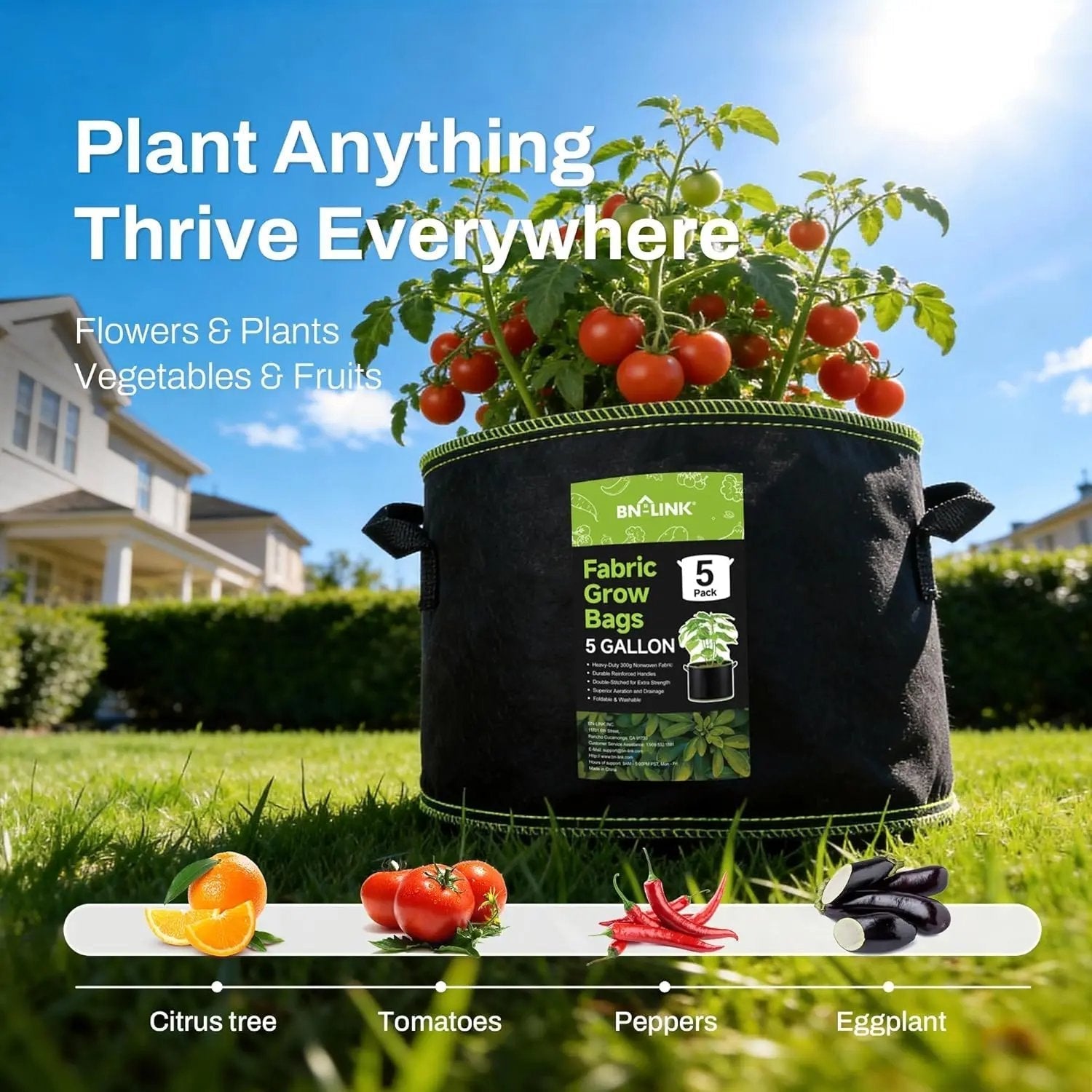 BN-LINK 5-Pack 5 Gallon Grow Bags