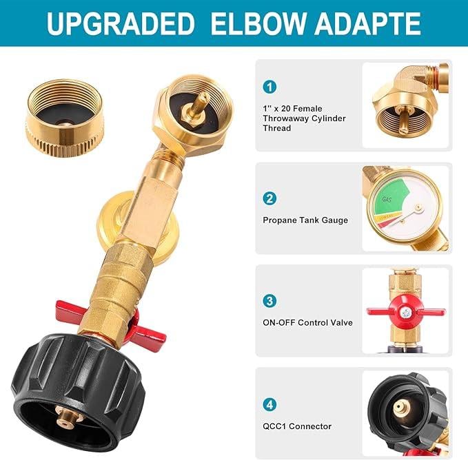 ⛽ Premium Brass Propane Refill Adapter with Gauge | QCC1 Connector