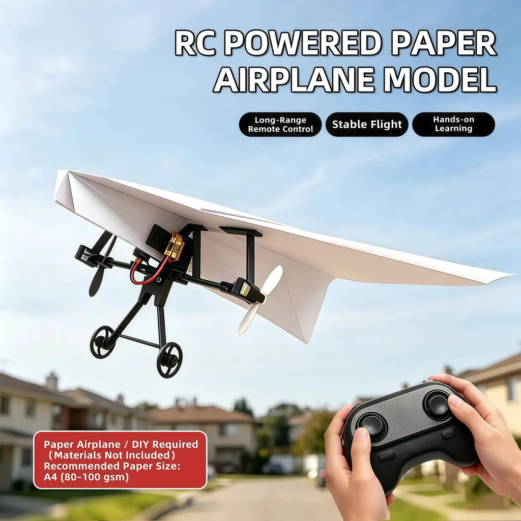 49%OFF RC Paper Airplane Kit with Gyro Stabilizer – DIY Electric Remote Control Plane with Dual Propellers, Lightweight Foldable Flying STEM Toy