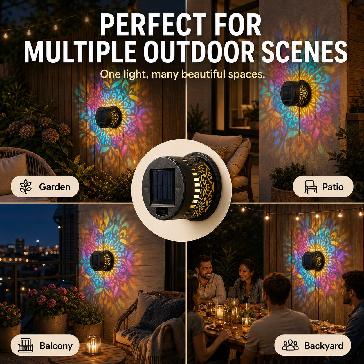 🌙Solar Mandala Wall Light Outdoor Garden Fence Projector Lamp Patio Ambient Decor