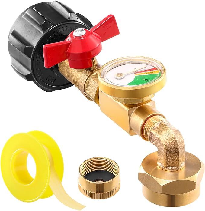 ⛽ Premium Brass Propane Refill Adapter with Gauge | QCC1 Connector