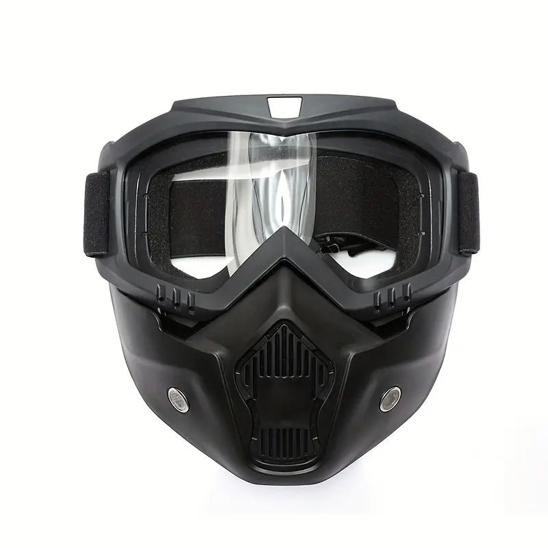 A Full-face Goggle with Anti-fog High-definition Lenses, a Detachable and Adjustable Ski Mask, and a Comfortable Sponge Pad - Made of Plastic.