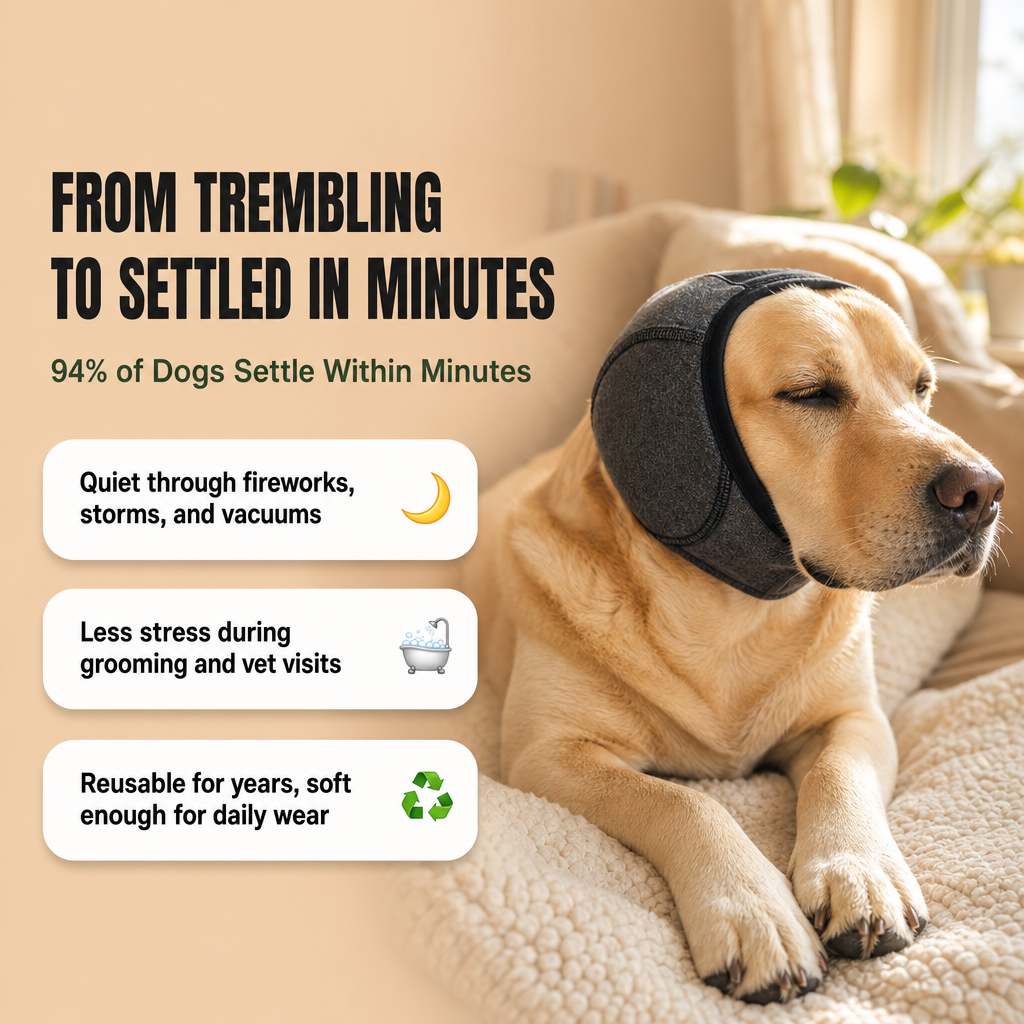 Ezvara™ Noise Cancelling Dog Ear Wrap – Calming Ear Cover for Fireworks & Thunderstorms