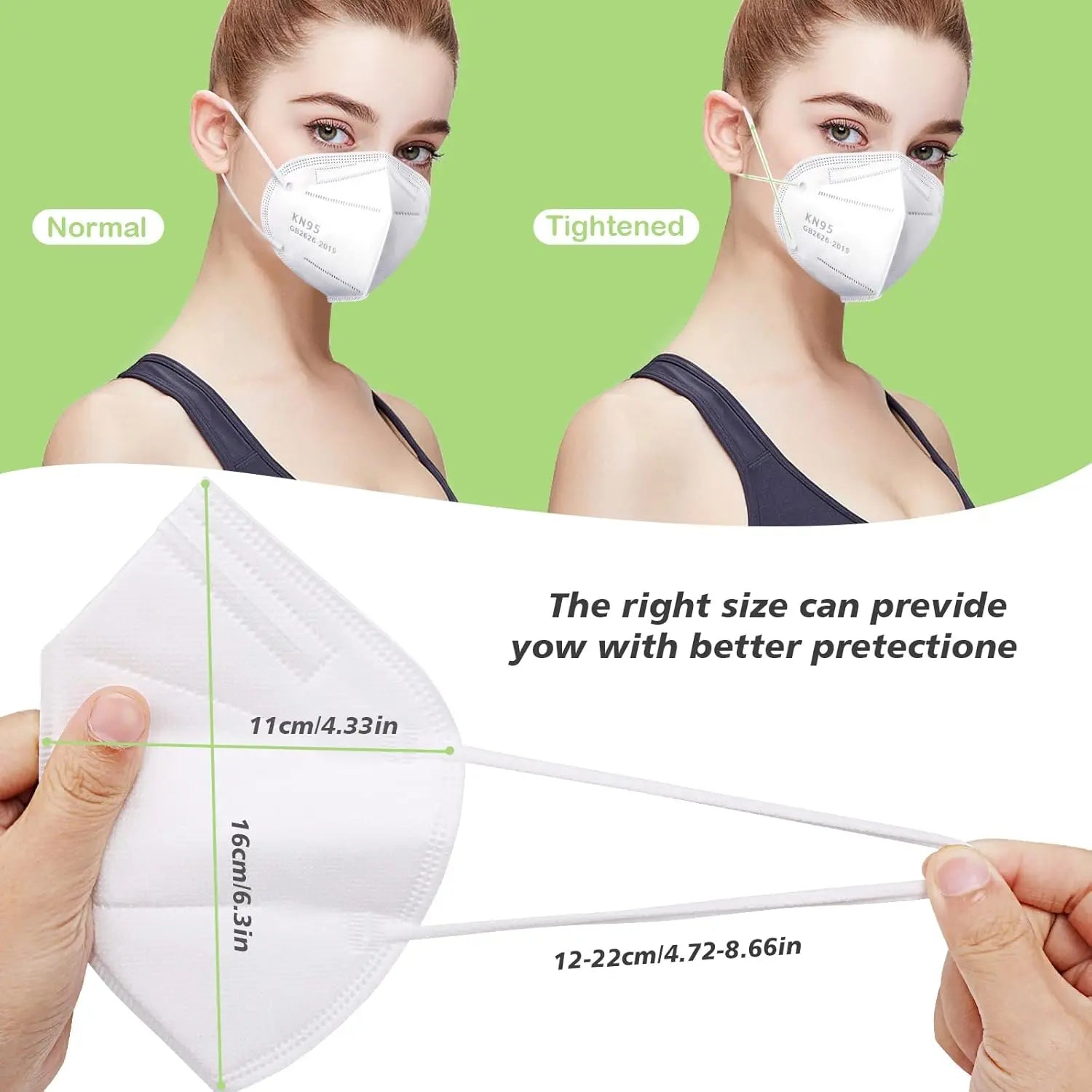 100 pieces - KN95 Mask, 5-layer breathable design, excellent ventilation effect, suitable for decoration and outdoor use