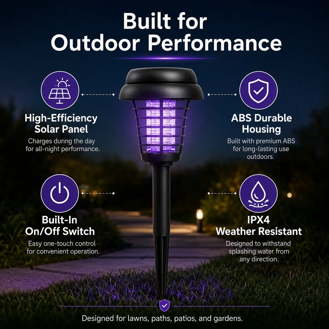 ☀️ 2-in-1 Solar Bug Zapper – UV Mosquito Killer + Soft Pathway Light, Auto Dusk-to-Dawn, IP65