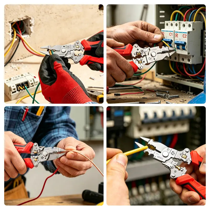 16-in-1 Wire Stripping Pliers, 2026 New Rechargeable Wire Strippers Tool with Voltage Tester&Alarms, Detectable 12-250V, Heavy-Duty Electrical Pliers&Wire Cutters