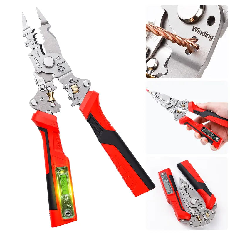 16-in-1 Wire Stripping Pliers, 2026 New Rechargeable Wire Strippers Tool with Voltage Tester&Alarms, Detectable 12-250V, Heavy-Duty Electrical Pliers&Wire Cutters