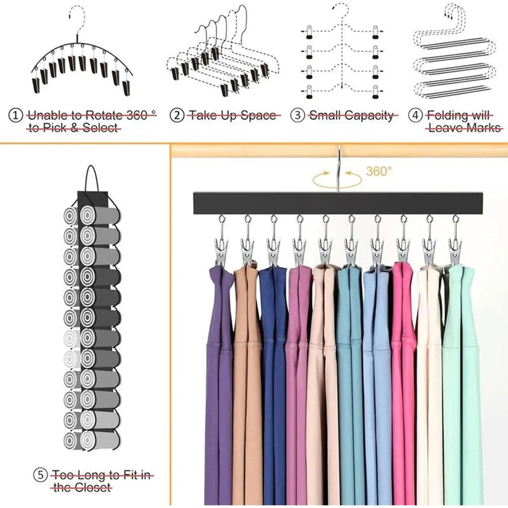 Wooden Hat Organizer with 12 Stainless Steel Clips Holds