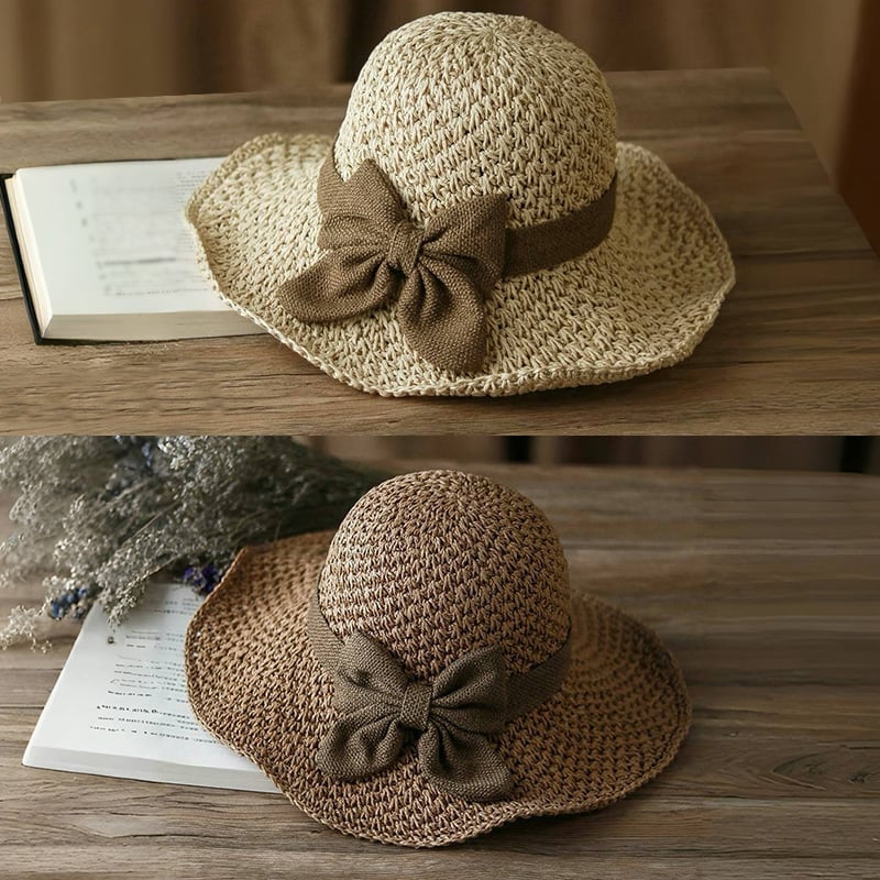 🔥✨Straw Hat with Retro Bow – Foldable & Breathable for Summer