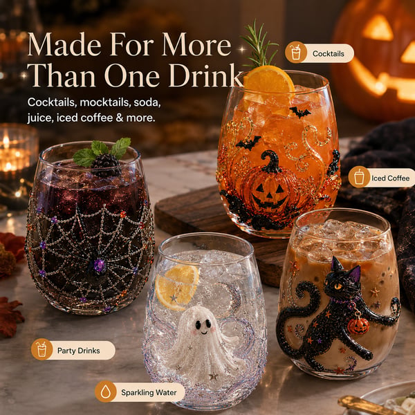🎃👻 3D Halloween Glassware – Artisan Design, Luminous Glow, Perfect for Fall & Festive Sips