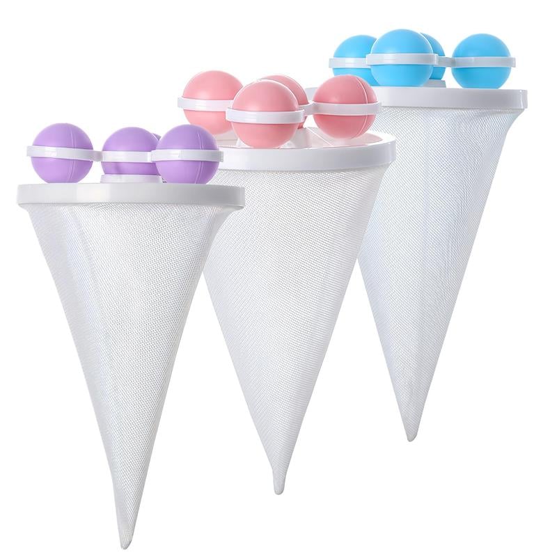 3 Pack Reusable Floating Washing Machine Hair Filter Bags - Pet Hair Lint Catcher
