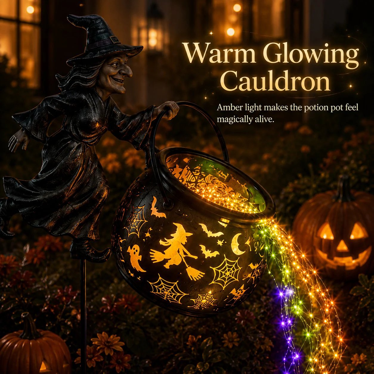 🧙‍♀️ Solar Witch Garden Stake Lights – Halloween Outdoor Decor with Magical Flowing LED Light | Waterproof Auto ON/Off Yard Decoration