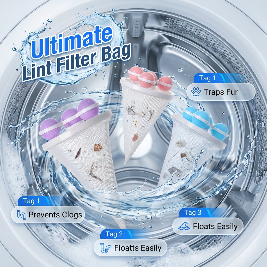 3 Pack Reusable Floating Washing Machine Hair Filter Bags - Pet Hair Lint Catcher