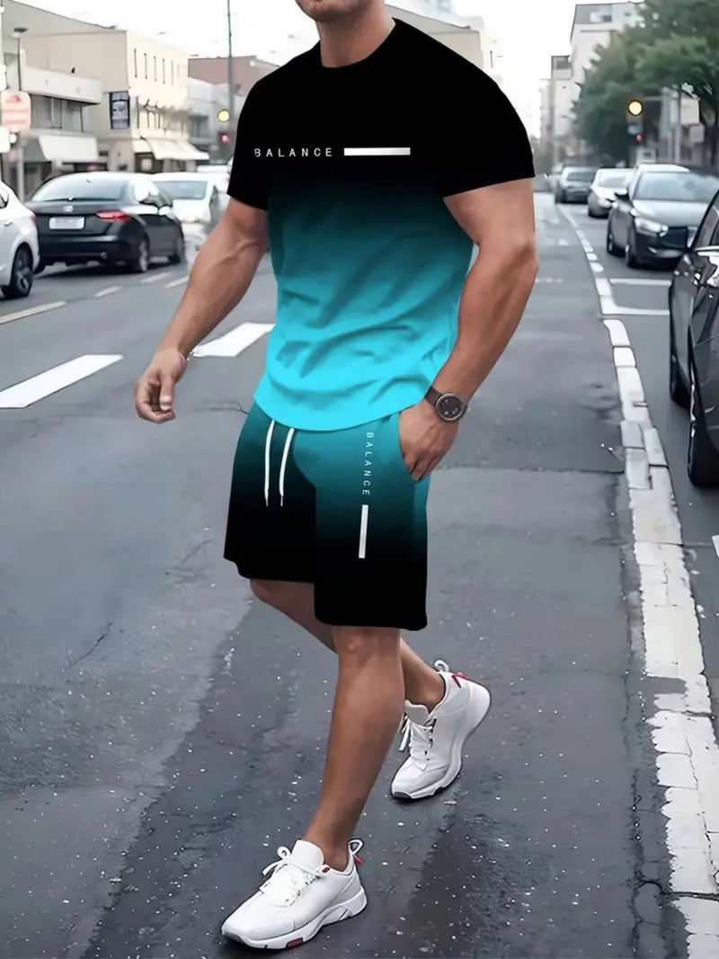 ⚡ Men’s Gradient Short Sleeve Tracksuit 2-Piece Set