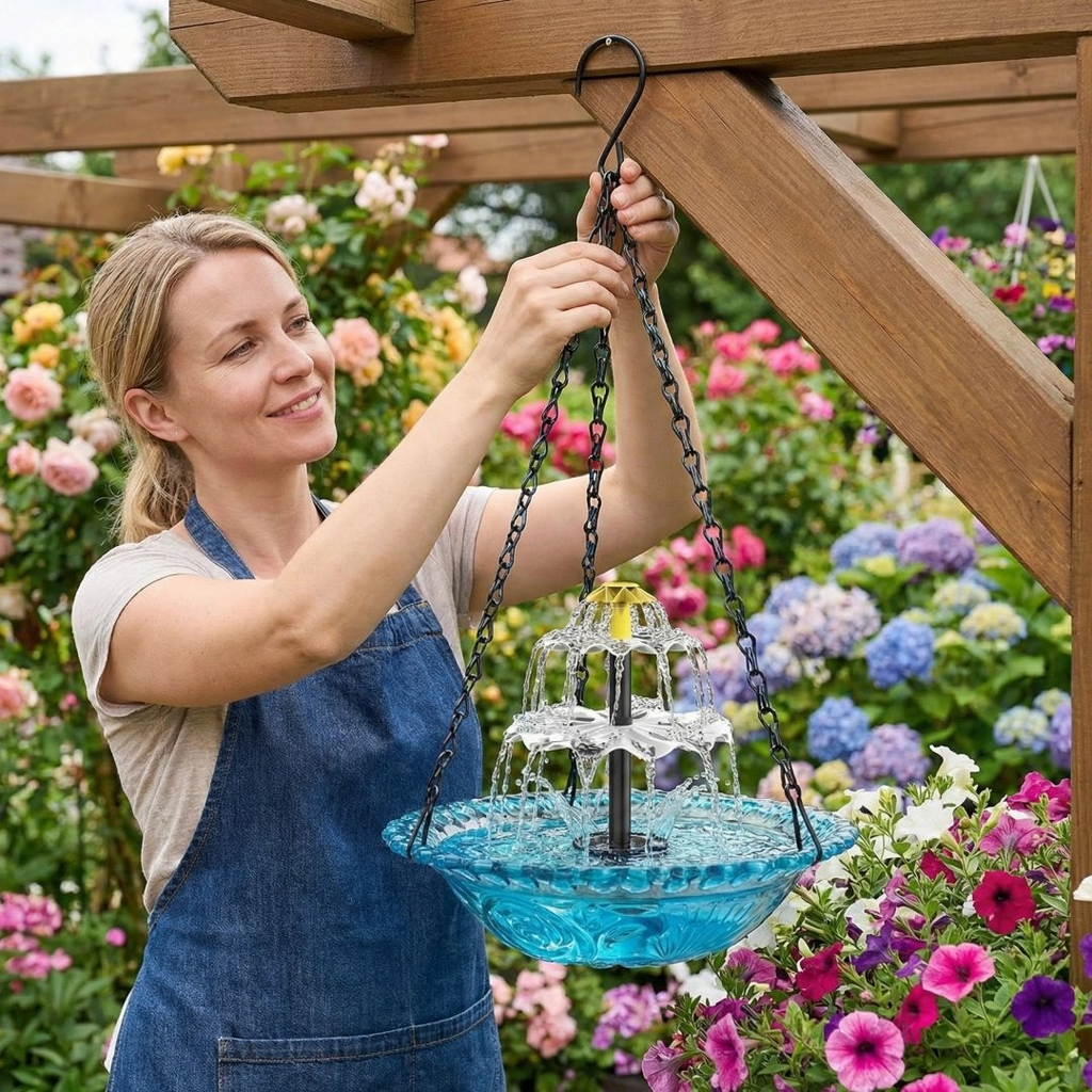 🐦49% Off--Solar Cascade Hanging Bird Bath Fountain