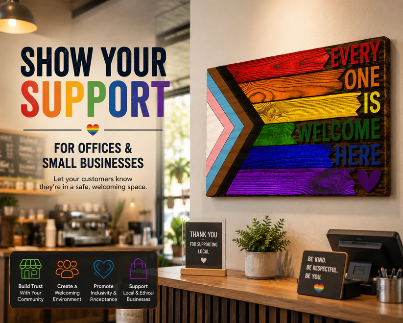Everyone Is Welcome Here™ | Handmade 3D Progress Pride Flag Wood Sign