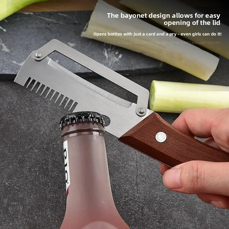 ❤️‍🔥Wooden-Handled Stainless Steel Sharp Peeler with Built-In Bottle Opener