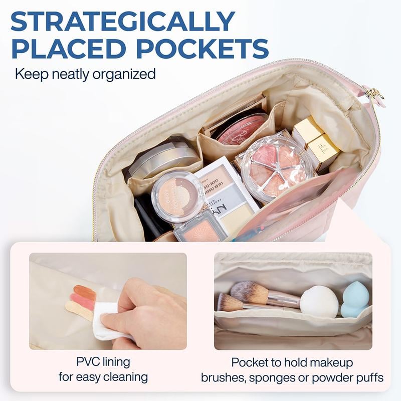 🔥2026 NEW ARRIVAL🔥Puffy Padded Travel Cosmetic Organizer , Wide-Open Makeup Case for Toiletries, Accessories