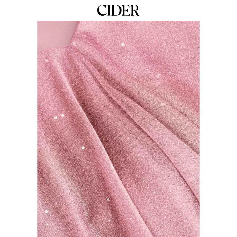 Cider V-Neck Halter Ruffled Tulle Glitter Mini Dress for Women