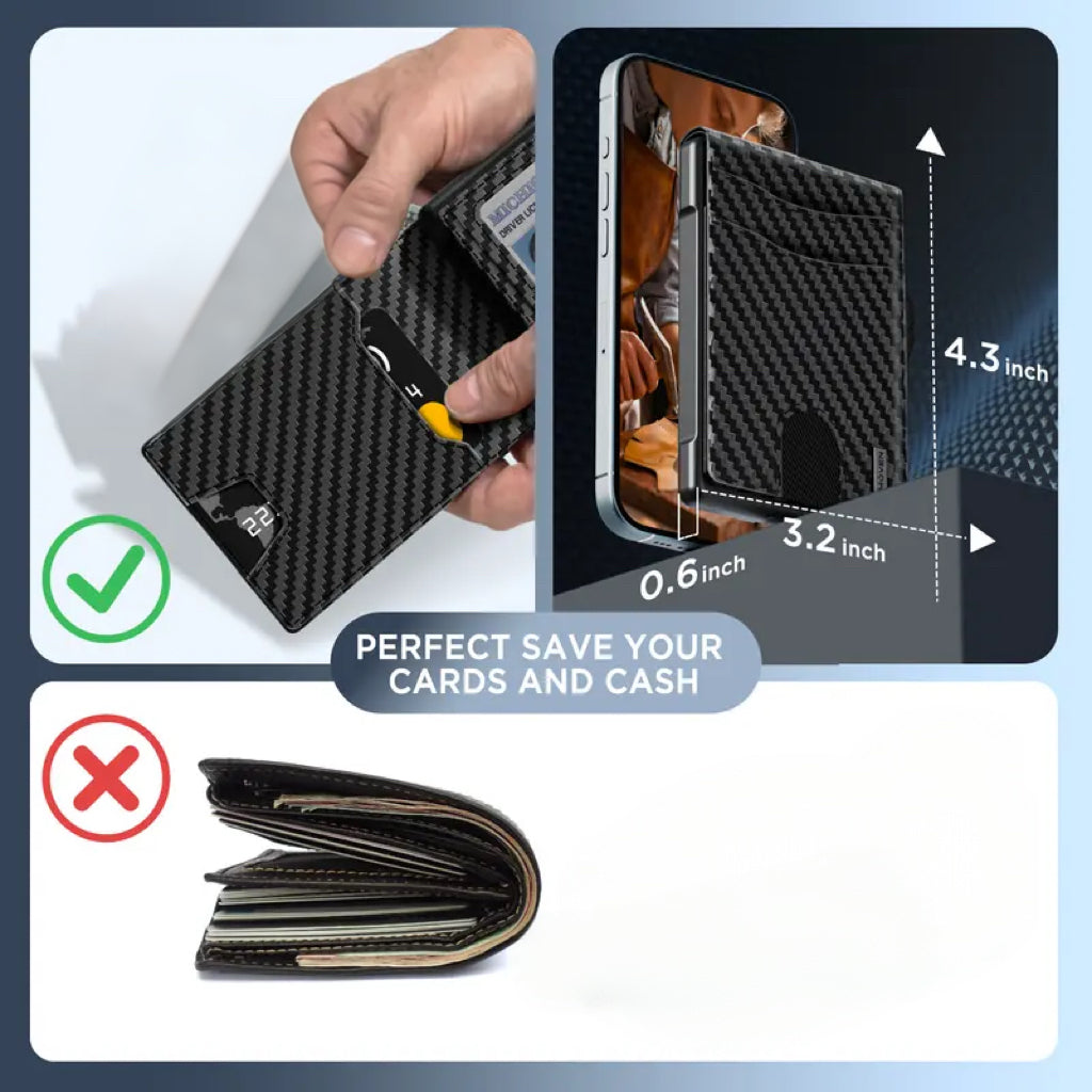 Wallet for Men- Pop Up Case, Cash Slot, and Credit Card Slot - Aluminum Wallet with RFID Blocking, Minimalist Leather Wallet Front Pocket with ID Window