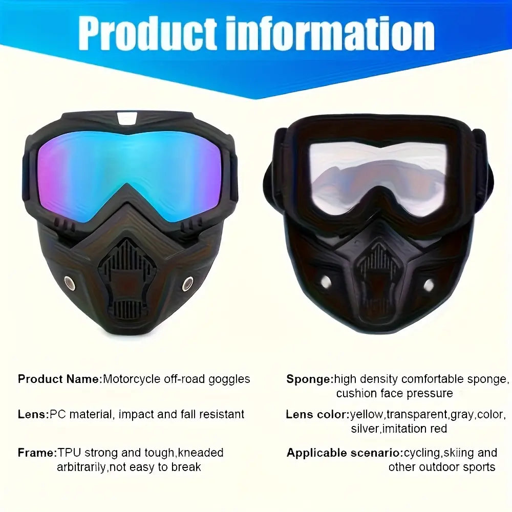 A Full-face Goggle with Anti-fog High-definition Lenses, a Detachable and Adjustable Ski Mask, and a Comfortable Sponge Pad - Made of Plastic.