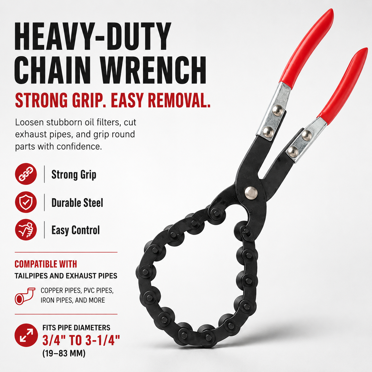 🔧Exhaust Cutter, Cuts 3/4" to 3-1/4" Pipe, Durable Chain Cutter Tool