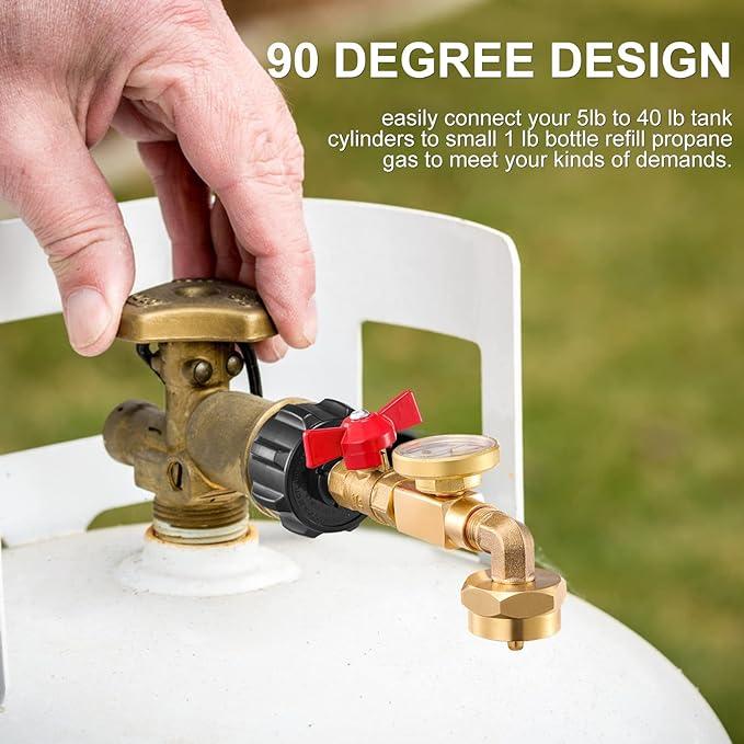 ⛽ Premium Brass Propane Refill Adapter with Gauge | QCC1 Connector